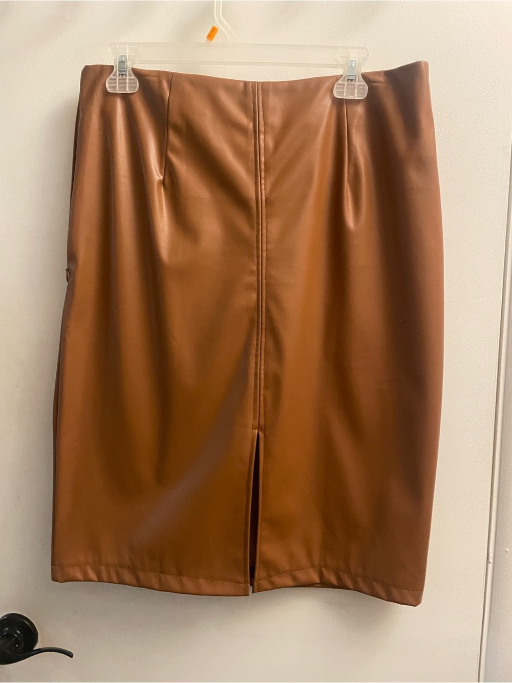 Faux Leather Pencil Skirt in Brown